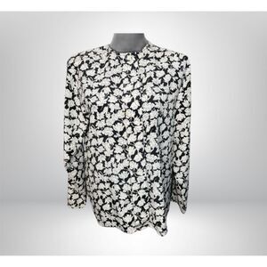 Oscar De La Renta Floral Black White Long Sleeve Blouse (10)